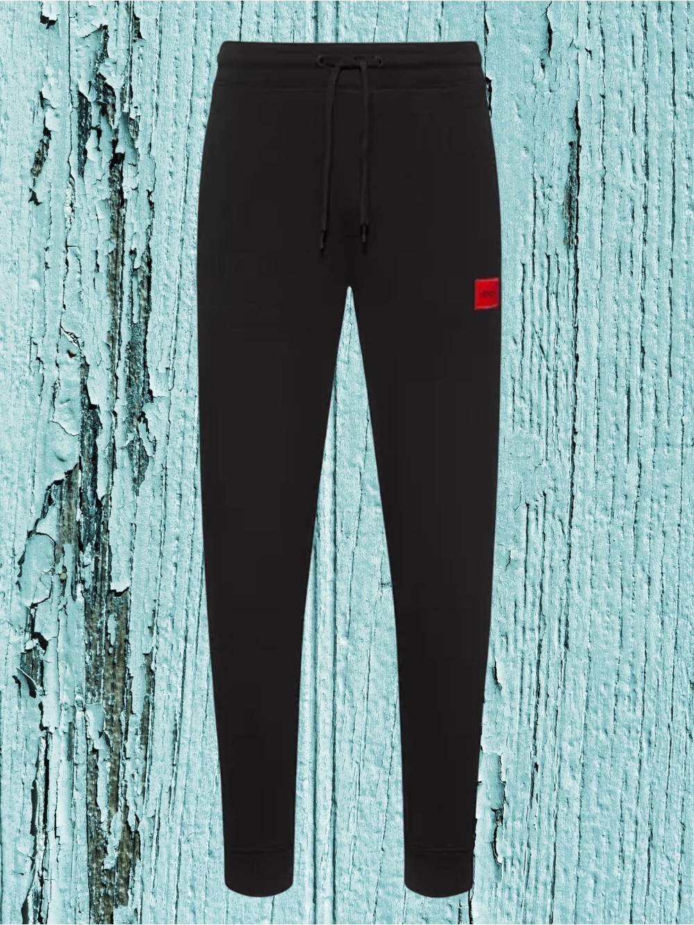 HUGO Black Joggers with Red Logo Patch
